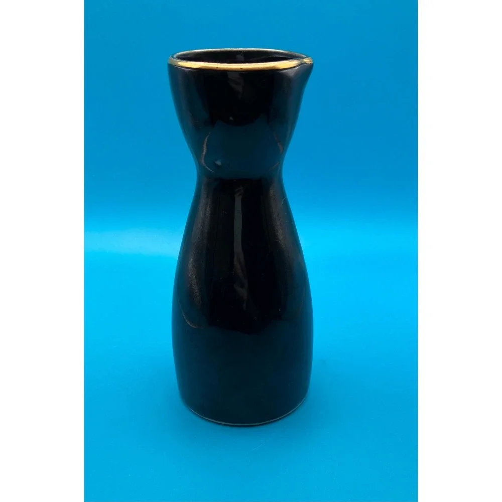 Pier 1 Imports Sake Carafe Black Gold Peacock Floral Made in Japan